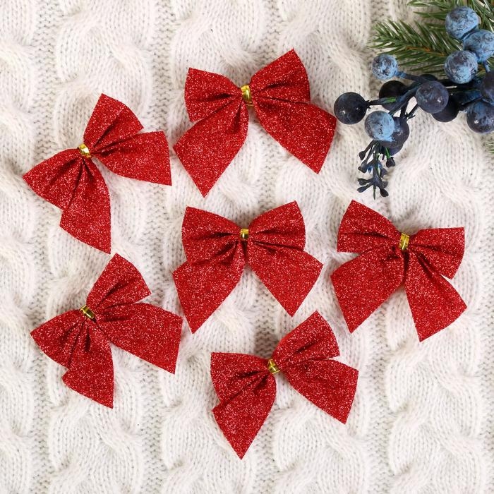 Украшение ёлочное Украшение ёлочное "Бантик - блеск" (набор 12 шт) 4,5х5,5 см, красный