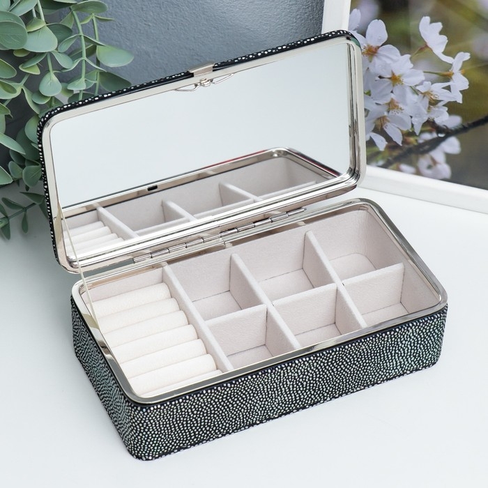 Шкатулка кожзам для украшений  Шкатулка кожзам для украшений "Маленькие пятнышки. Синяя голография" 6х9,8х18,5 см