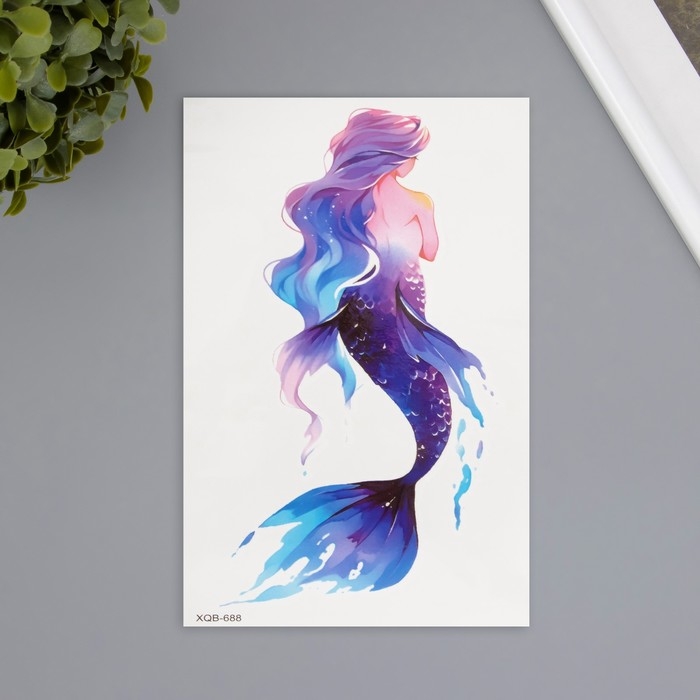 Татуировка на тело цветная Татуировка на тело цветная "Русалка фиолетовая" 11,4х21 см