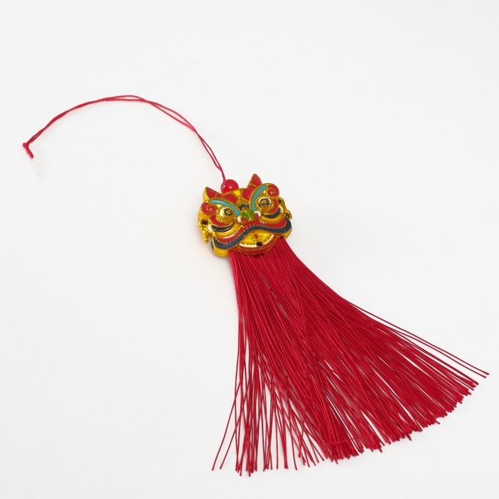 Подвеска текстиль, пластик Подвеска текстиль, пластик "Китайский лев" красная 2х4х14 см