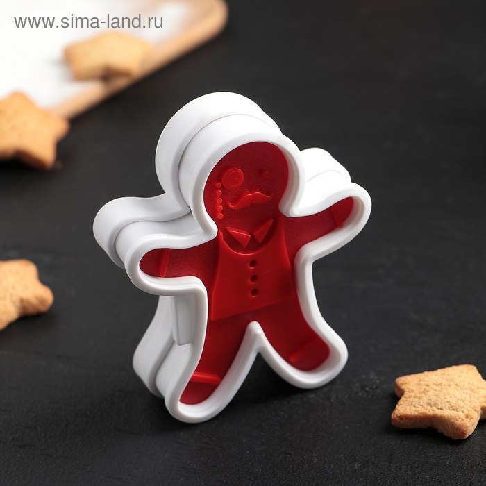 Форма для печенья с 3-мя печатями двухсторонними и прессом Доляна «Пряничный человечек», 13×11×3,5 см, цвет МИКС Форма для печенья с 3-мя печатями двухсторонними и прессом Доляна «Пряничный человечек», 13×11×3,5 см, цвет МИКС