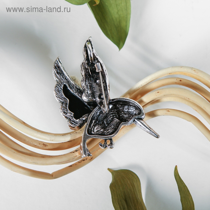 Брошь &laquo;Галиотис&raquo; колибри, цвет зелёный в чернёном серебре