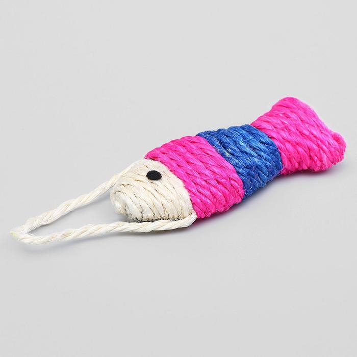 Игрушка-когтеточка сизалевая  Игрушка-когтеточка сизалевая "Рыбка-полосатик", 11 см, белая/розовая/фиолетовая