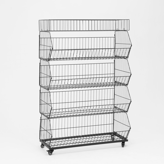 Накопитель разборный на колесах, 5 корзин с разделителями, 90×42×135 см, цвет чёрный Накопитель разборный на колесах, 5 корзин с разделителями, 90×42×135 см, цвет чёрный