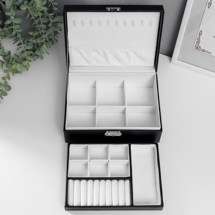 Шкатулка кожзам для украшений  Шкатулка кожзам для украшений "Чёрная матовая" 9х23х17 см