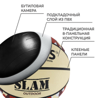 Баскетбольный мяч TORRES Slam, B00067, клееный, 8 панелей, р. 7, резина