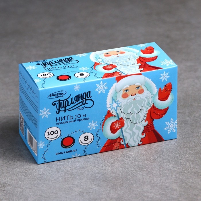 Гирлянда «Нить» 10 м, IP20, прозрачная нить, 100 LED, свечение красное, 8 режимов, 220 В Гирлянда «Нить» 10 м, IP20, прозрачная нить, 100 LED, свечение красное, 8 режимов, 220 В