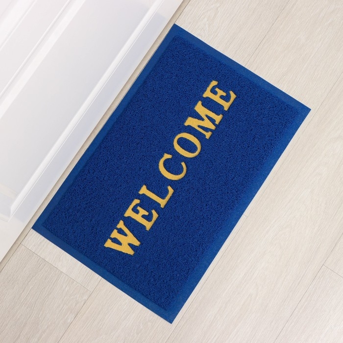 Коврик придверный Доляна Welcome, с окантовкой 38&times;58 см, цвет синий