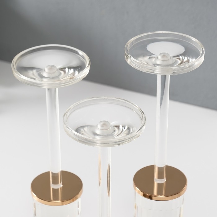 Подсвечник металл, акрил  Подсвечник металл, акрил "Прямоугольники" d=6,5 см, набор 3 шт h=24 см, 22,5 см, 20,5 см