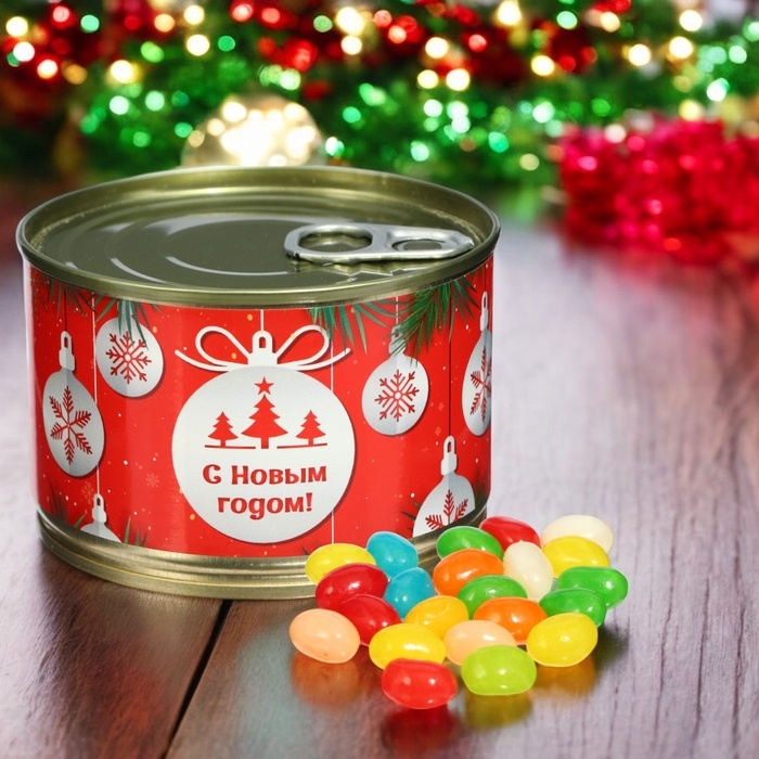 Новый год. Мармеладные бобы  Новый год. Мармеладные бобы "Ёлочные шары", в консервной банке, 100 г