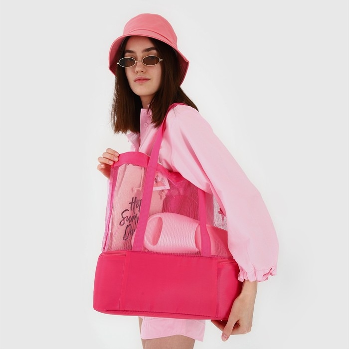 Сумка - шопер пляжная c термо-карманом , 42х37х15 см, розовый цвет Сумка - шопер пляжная c термо-карманом , 42х37х15 см, розовый цвет