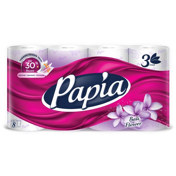 Туалетная бумага Papia Bali Flower, 3 слоя, 8 рулонов Туалетная бумага Papia Bali Flower, 3 слоя, 8 рулонов