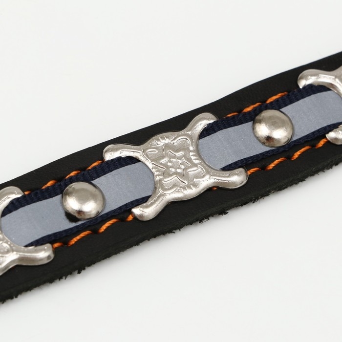 Ошейник кожаный светоотражающий на синтепоне бабочка, 45 х 2 см, ОШ 25-35 см, чёрный Ошейник кожаный светоотражающий на синтепоне бабочка, 45 х 2 см, ОШ 25-35 см, чёрный