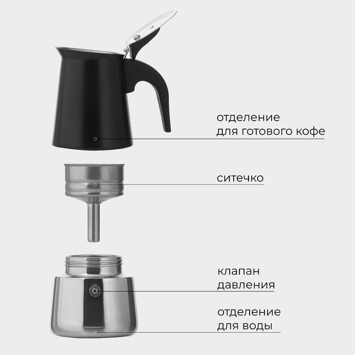 Кофеварка гейзерная Magistro Classic black, на 2 чашки, 100 мл, цвет чёрный Кофеварка гейзерная Magistro Classic black, на 2 чашки, 100 мл, цвет чёрный