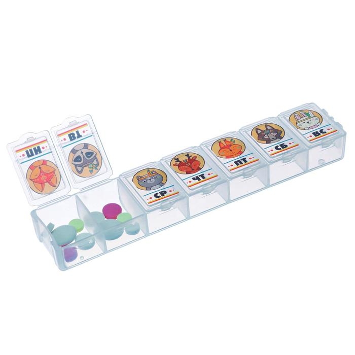 Таблетница «Детская», 7 секций, русские буквы, 15,5 х 3,4 см. Таблетница «Детская», 7 секций, русские буквы, 15,5 х 3,4 см.