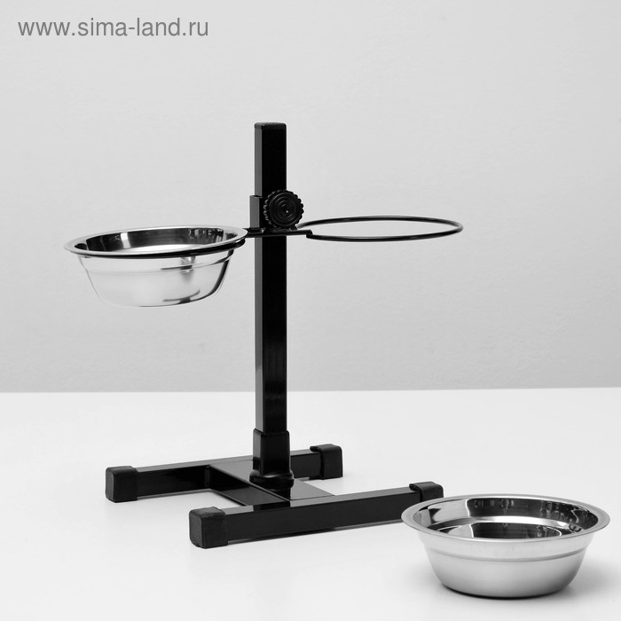 Подставка с мисками, 2 х 350 мл, высота 30 см, разборная, чёрная Подставка с мисками, 2 х 350 мл, высота 30 см, разборная, чёрная