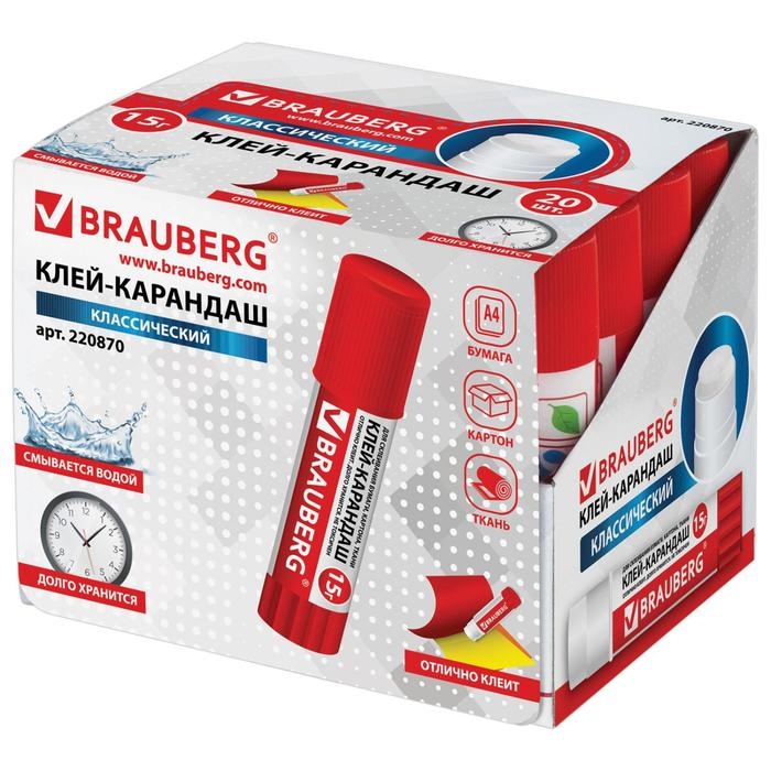 Клeй-карандаш ПВП 15 г BRAUBERG Клeй-карандаш ПВП 15 г BRAUBERG