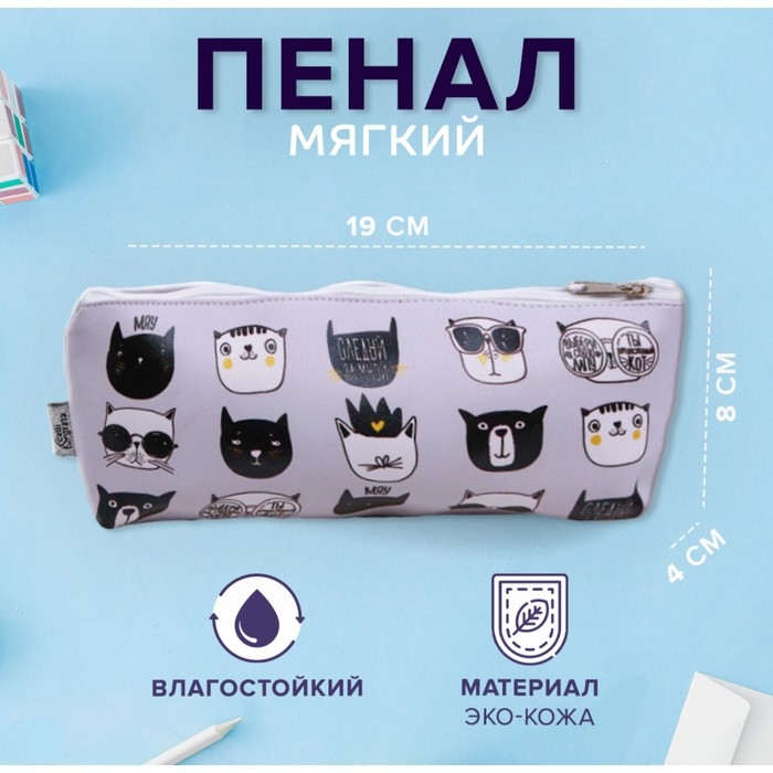 Пенал мягкий 1 отделение, 80 х 190 х 40 мм, объёмный, искусственная кожа, Пенал мягкий 1 отделение, 80 х 190 х 40 мм, объёмный, искусственная кожа, "Следуй за мной"