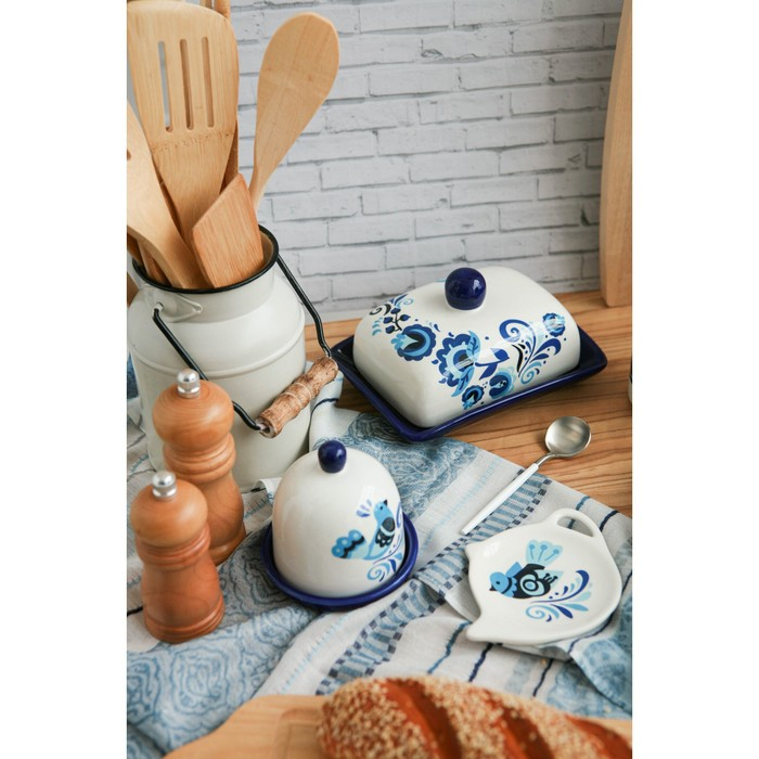 Маслёнка Доляна «Свиристель», 17×12,5×8 см, цвет белый Маслёнка Доляна «Свиристель», 17×12,5×8 см, цвет белый