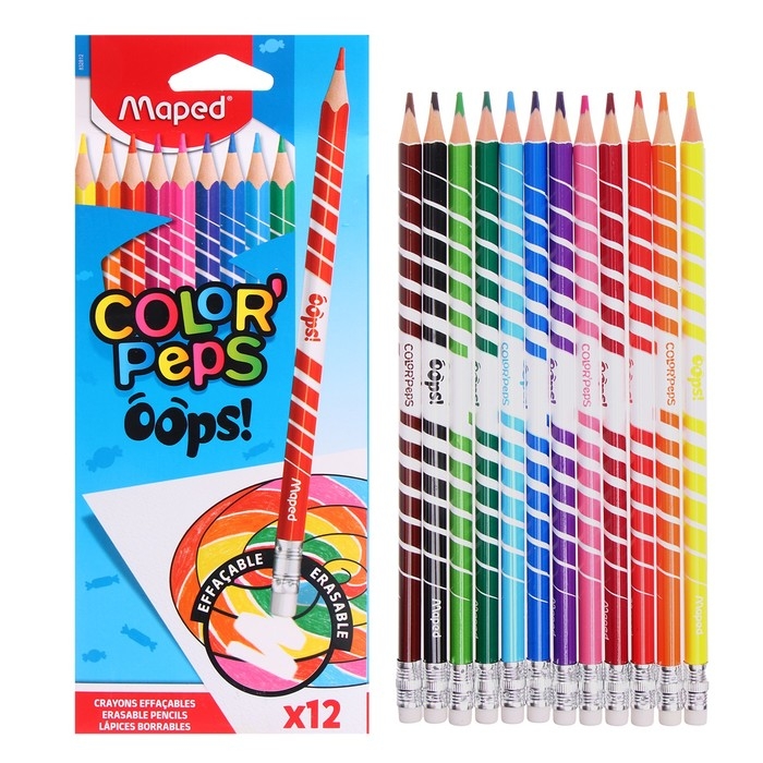 Карандаши 12 цветов, Maped Color Peps Oops, пластиковые, европодвес Карандаши 12 цветов, Maped Color Peps Oops, пластиковые, европодвес