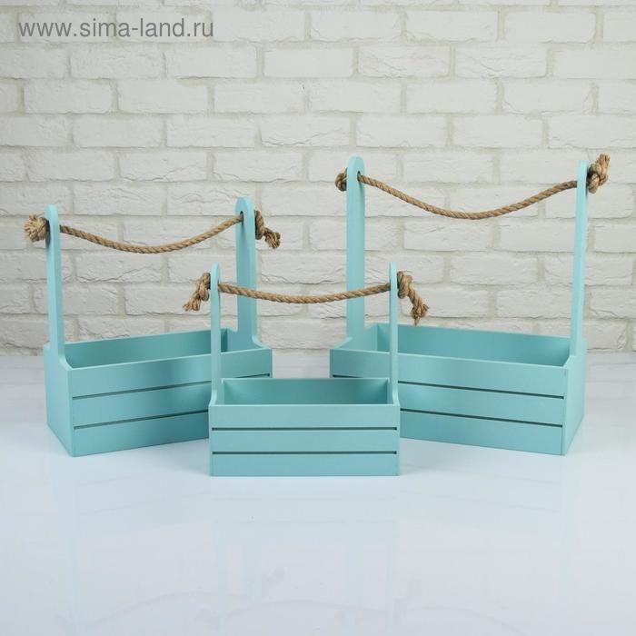 Набор кашпо деревянных 3 в 1 (30.5×18.5×35; 25.5×15×30; 20×12×23) "Аром", серо-голубой