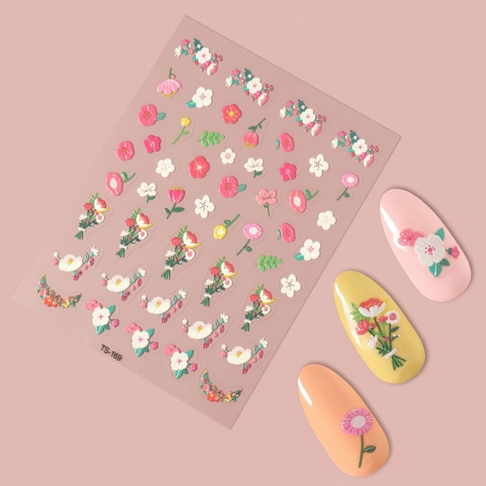 Наклейки для ногтей «Полевые цветы», объёмные, разноцветные Наклейки для ногтей «Полевые цветы», объёмные, разноцветные