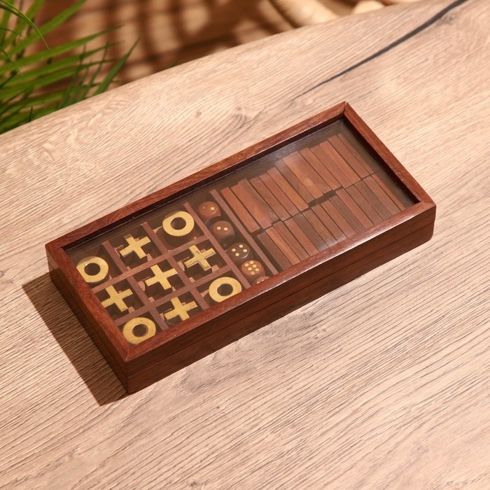 Игра настольная 3в1 (домино + крестики-нолики + кубики) 23х10,5х3,5 см, дерево шишам Игра настольная 3в1 (домино + крестики-нолики + кубики) 23х10,5х3,5 см, дерево шишам