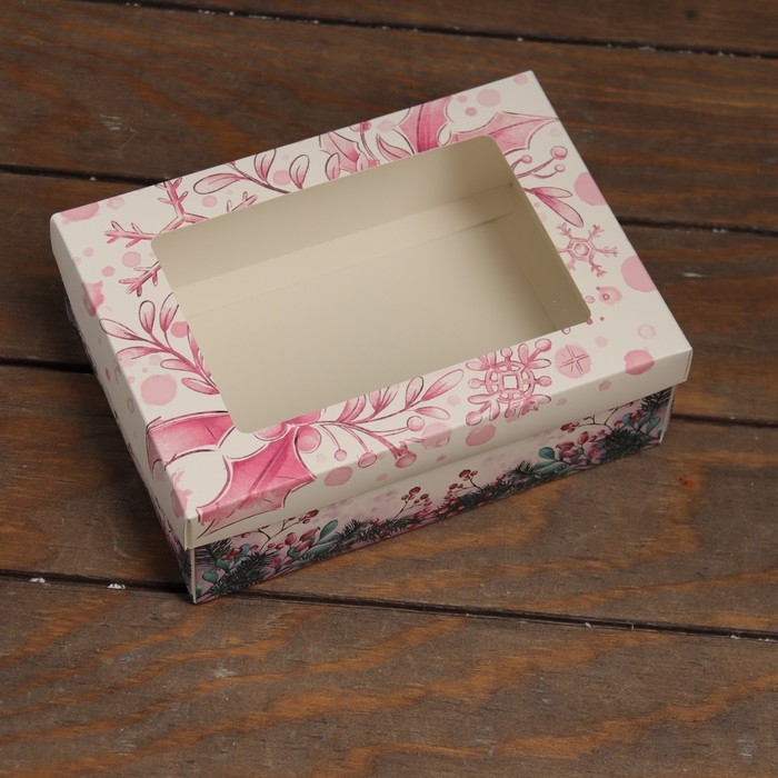 Новый год. Коробка подарочная новогодняя складная, крышка-дно, с окном Новый год. Коробка подарочная новогодняя складная, крышка-дно, с окном "Merry Christmas" 21 х 15 х 7 см