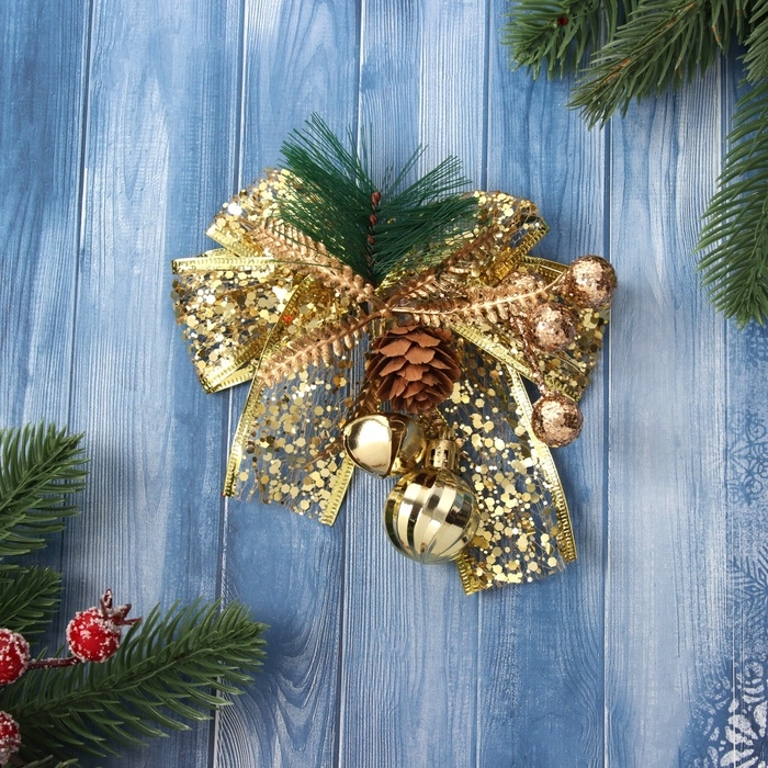 Украшение ёлочное Украшение ёлочное "Новогодний стиль" бант блеск, 13х14 см, золото