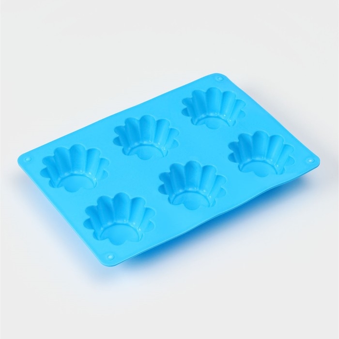 Форма для выпечки Доляна &laquo;Сладости. Круг риб&raquo;, силикон, 25,5&times;17,5&times;3 см, 6 ячеек (d=7 см), цвет синий