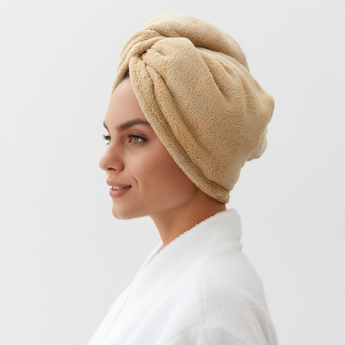Полотенце-чалма для сушки волос Этель Полотенце-чалма для сушки волос Этель "Милашка", цвет коричневый, 65х25 см, 100% п/э