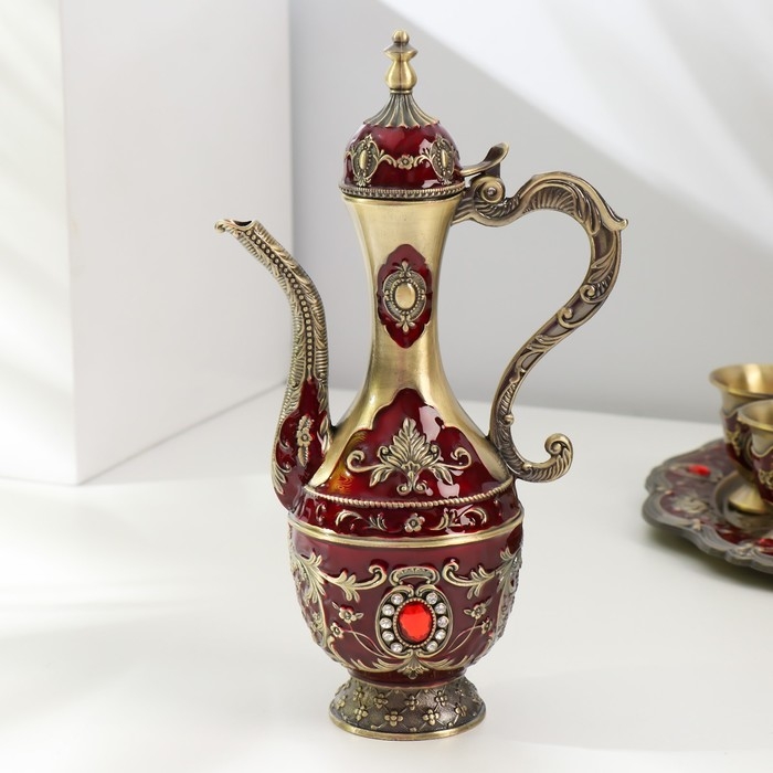 Набор чайный кувшин, 6 бокалов и поднос  Набор чайный кувшин, 6 бокалов и поднос "Стамбул. Розы и узоры" красный с золотом