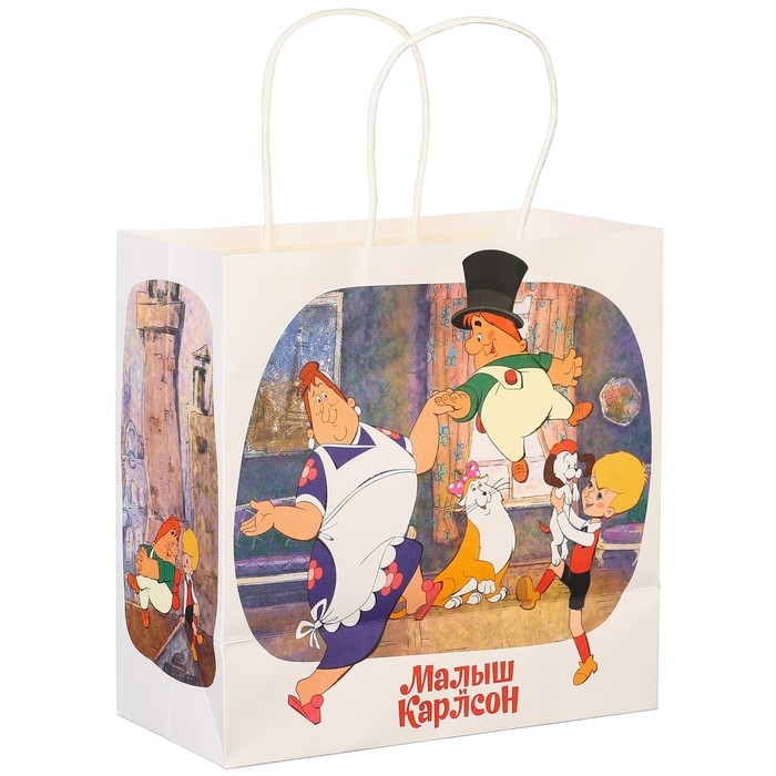 Пакет подарочный, 22х22х11 см, крафт, упаковка, Малыш и Карлсон Пакет подарочный, 22х22х11 см, крафт, упаковка, Малыш и Карлсон