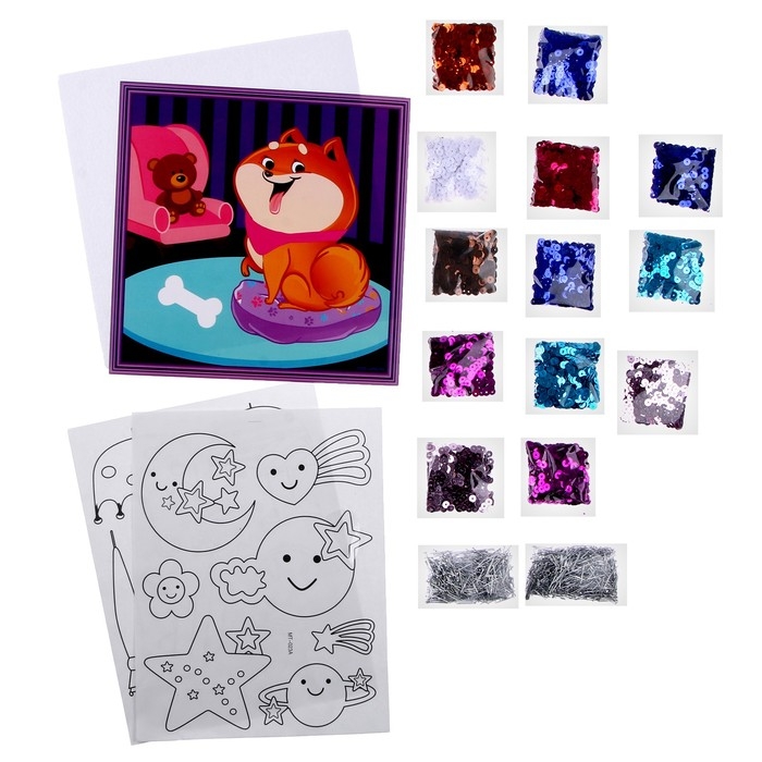 Аппликация пайетками для детей и раскраска - наклейки «Улыбки», набор для творчества