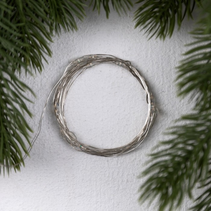 Гирлянда «Нить» 2 м роса. IP20, нить серебристая, 20 LED, 4.6 В, AG13x3 (в комплекте), 3 режима, свечение синее