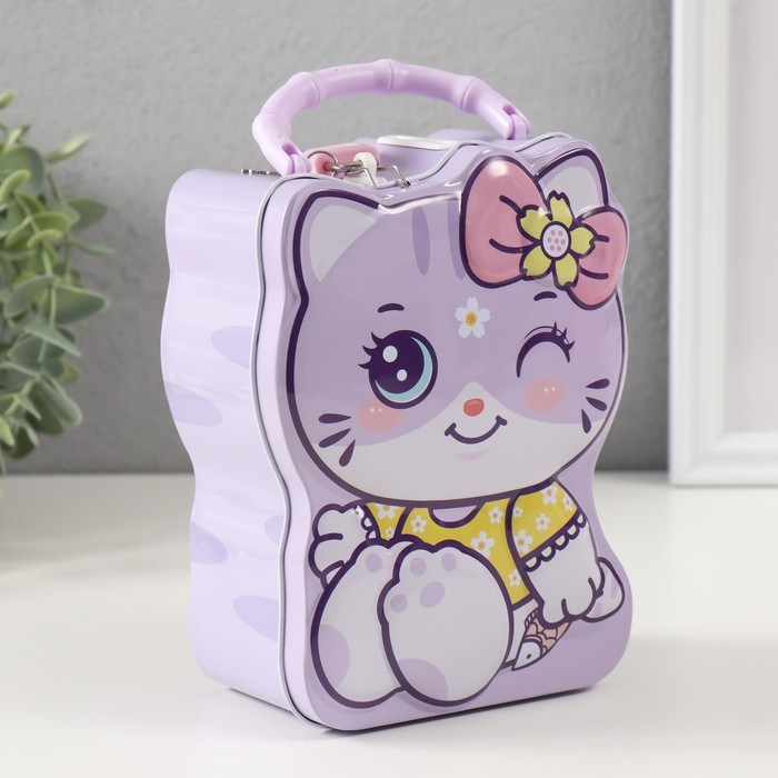 Копилка металл с замочком "Милая кошечка" МИКС 7х12х16 см