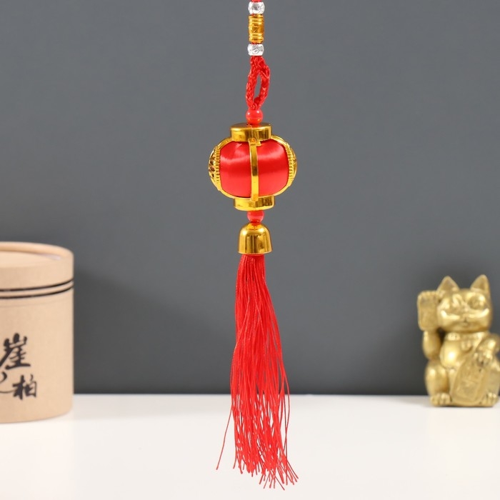 Подвеска пластик, текстиль Подвеска пластик, текстиль "Китайский фонарик с колокольчиком" 4х4х18 см