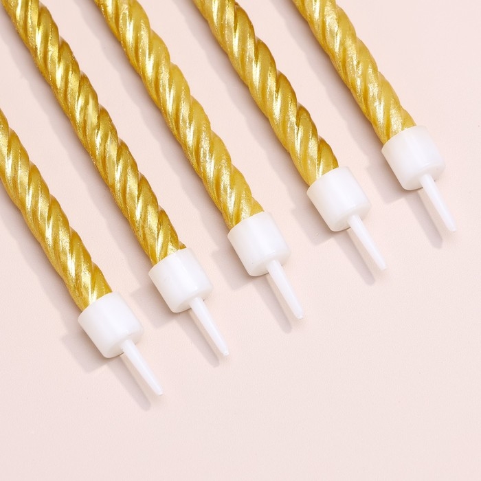 Свечи в торт с подставками, золотые, средние, набор 6 шт, 8 см Свечи в торт с подставками, золотые, средние, набор 6 шт, 8 см