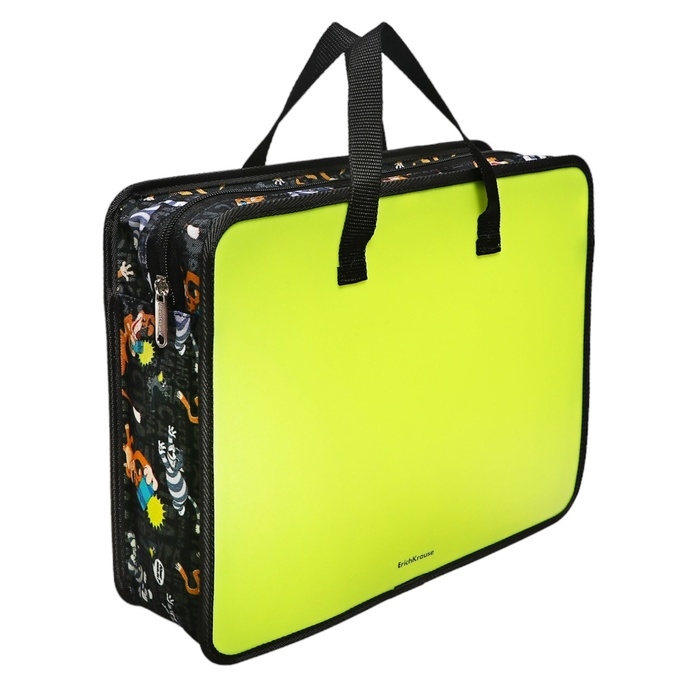 Папка с ручками А4+, 332 х 268 х 90 мм, ErichKrause Папка с ручками А4+, 332 х 268 х 90 мм, ErichKrause "Простоквашино", 600 мкм, молния сверху, желтая