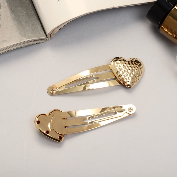 Невидимка для волос  Невидимка для волос "Аманда" (набор 2 шт) сердце, 6,5 см, золото