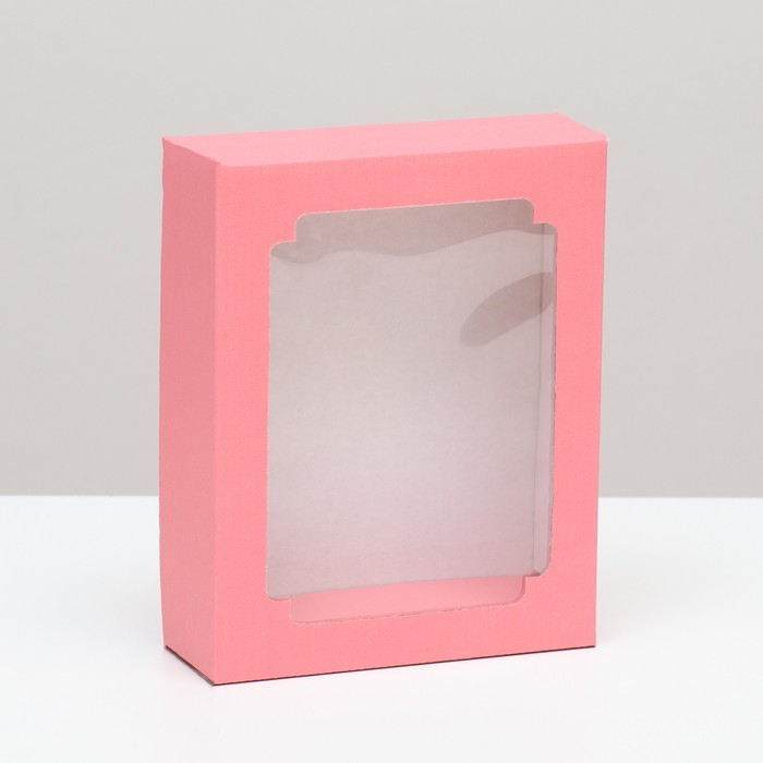 Коробка сборная без печати крышка-дно красная с окном 18 х 15 х 5 см Коробка сборная без печати крышка-дно красная с окном 18 х 15 х 5 см