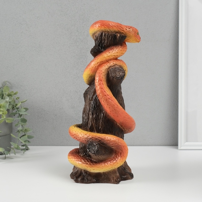 Новогодняя копилка  Новогодняя копилка "Змея на пеньке"  33 х 14 х 15 см, оранжевый