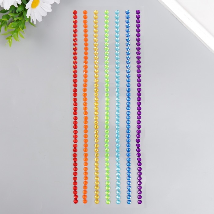 Наклейка пластик стразы "Радуга" d=0,6 см 32х10,5 см