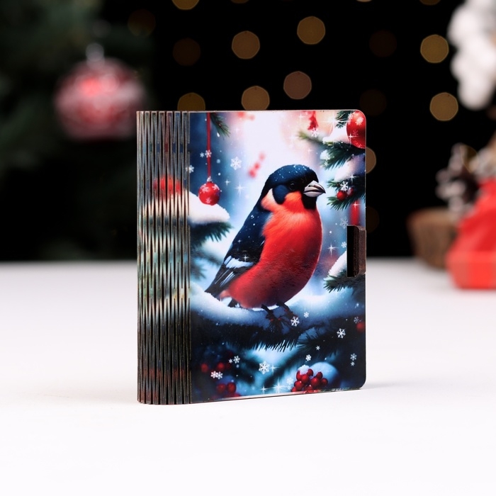 Деревянный конверт для денег № 1  Деревянный конверт для денег № 1 "Снегирь на елке", 9,8х8,5х2 см