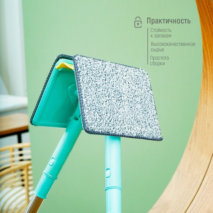 Щётка для окон Доляна, стальная телескопическая ручка 59(105) см, водосгон силикон 16 см, насадка микрофибра 12×16 см