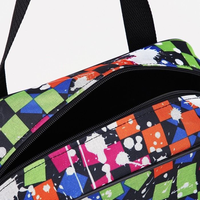 Сумка хозяйственная на молнии, с увеличением, наружный карман, цвет чёрный/разноцветный Сумка хозяйственная на молнии, с увеличением, наружный карман, цвет чёрный/разноцветный