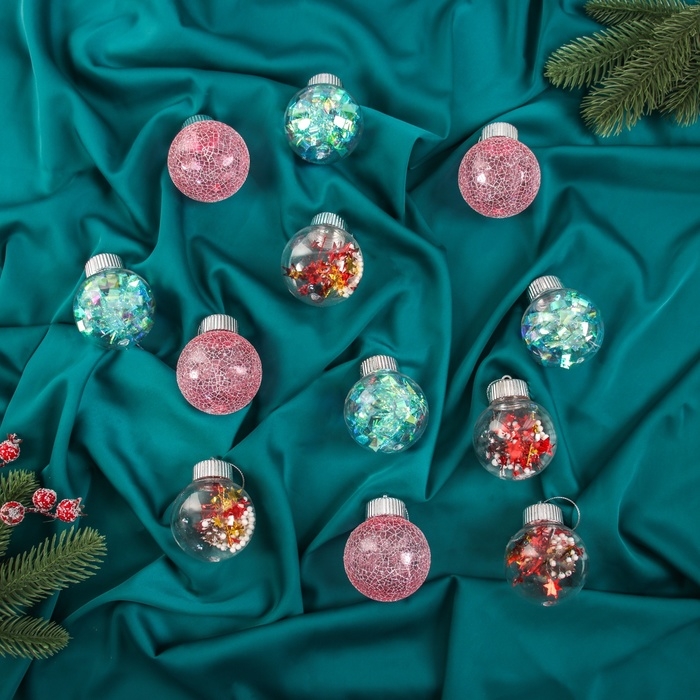 Набор шаров пластик d-6 см, 12 шт Набор шаров пластик d-6 см, 12 шт "Калейдоскоп" сеточка, микс