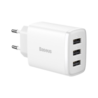 Сетевое зарядное устройство Baseus, 3USB, 3 А, 17W, белое