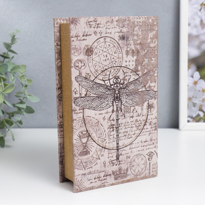 Сейф-книга дерево кожзам  Сейф-книга дерево кожзам "Стрекоза и старинные чертежи" 21х13х5 см