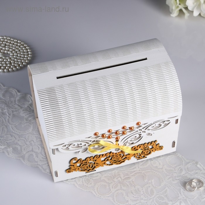 Свадебный банк 25,5х16х19 см, белый с золотым, не в сборе Свадебный банк 25,5х16х19 см, белый с золотым, не в сборе